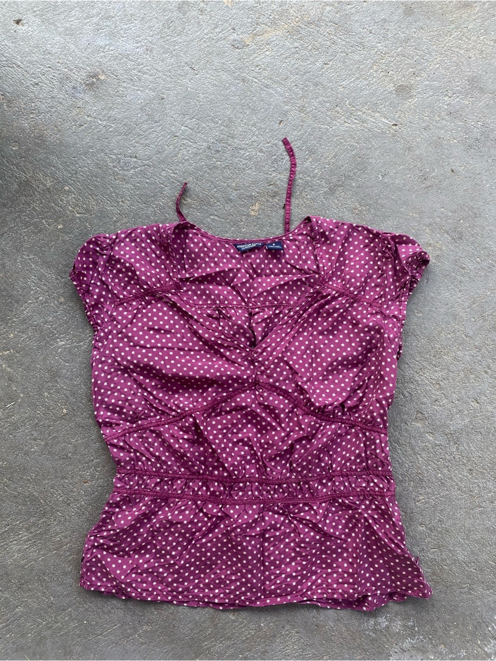American Eagle Outfitters Berry flower dot patterned 100% silk  V-Neck top